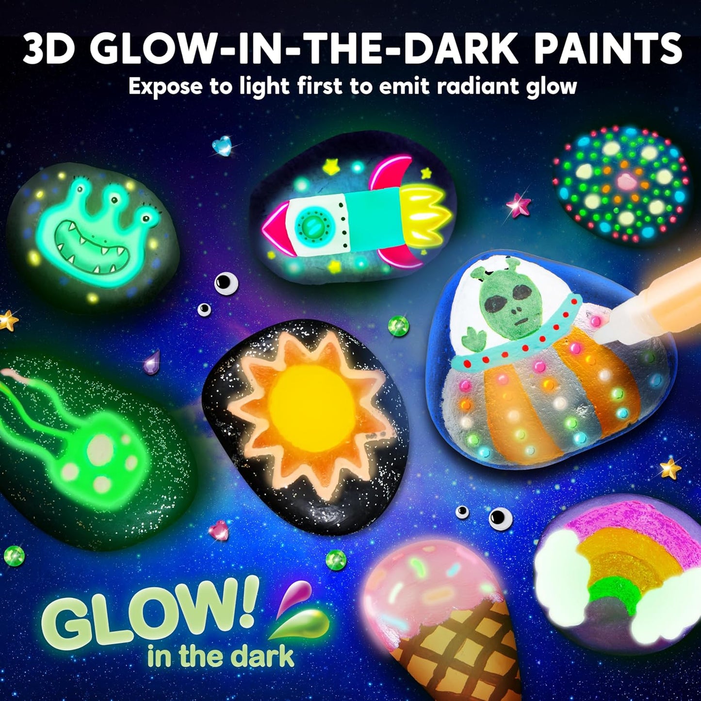 Rock Painting Kit for Kids, Arts and Crafts for Girls & Boys Ages 6-12, DIY Supplies for Painting Rocks, Easter Craft Kits Art Set, Toddler Birthday Christmas Presents, Family Indoor Activity