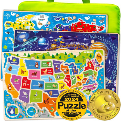 QUOKKA Puzzles for Kids Ages 4-6 - Realistic USA Map Wooden Puzzles for Toddlers 3-5 - Montessori Wood Educational Toys for 2-4 Years Old - United States Geography Learning Games for Kids 6-8