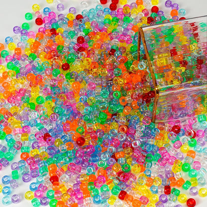 1000+pcs Glitter Pony Beads Bulk, Acrylic 9mm Large Plastic Bead for Bracelets Big Hole Hair Braids Crafts DIY Projects
