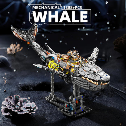 1085-PCS Mechanical Piranhas Fish Building Set with LED Light, Movable Linkage Gears, Display Stand,Mechanical Fish