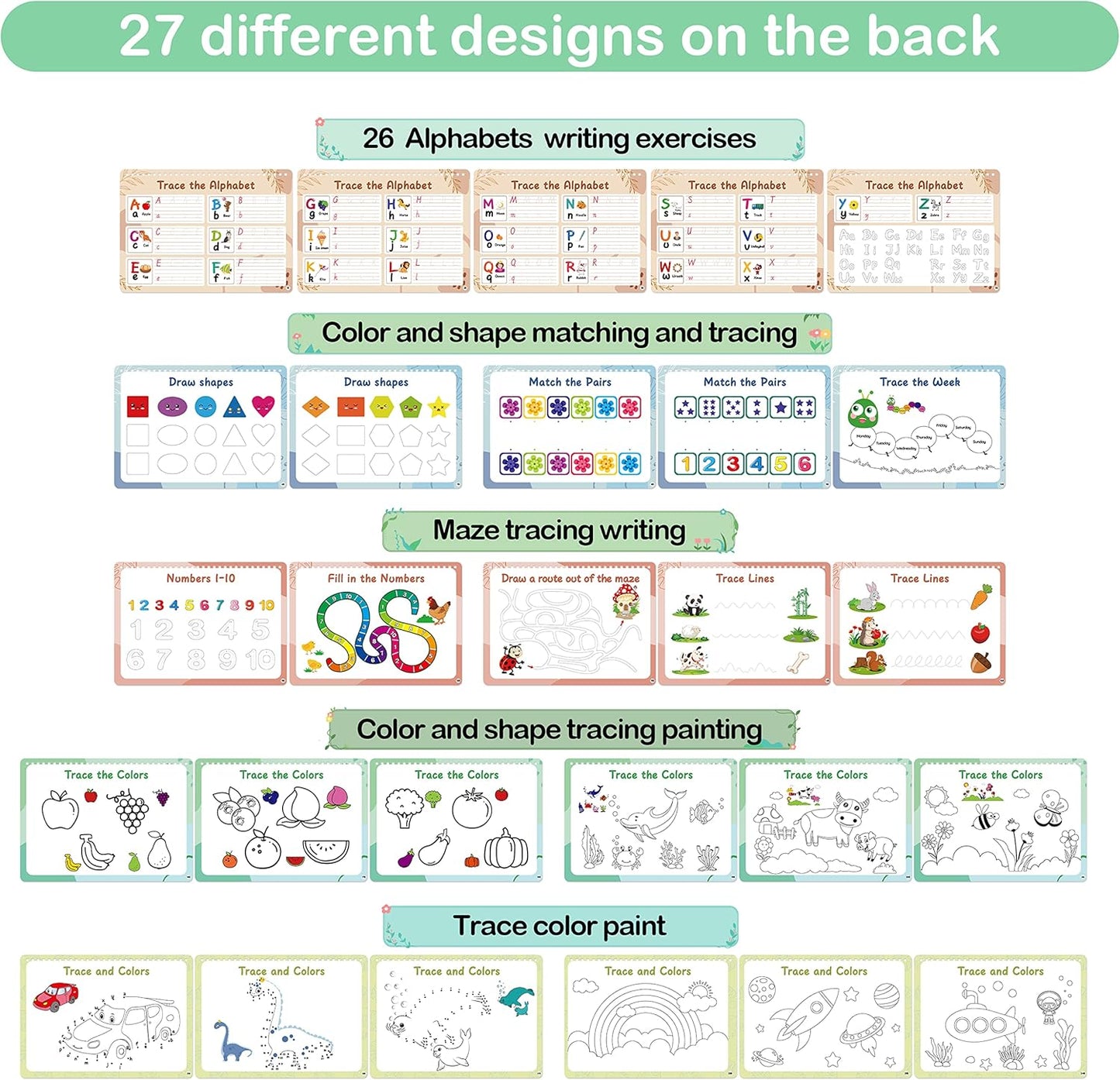 WJPC 53 Designs Busy Book for Toddlers 1,2,3,4,5,6 Years. Preschool Learning Busy Board Kids Boys&Girls Quiet Montessori Toddler Activity Book, Tracing Coloring Book