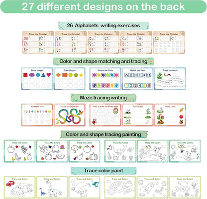 WJPC 53 Designs Busy Book for Toddlers 1,2,3,4,5,6 Years. Preschool Learning Busy Board Kids Boys&Girls Quiet Montessori Toddler Activity Book, Tracing Coloring Book
