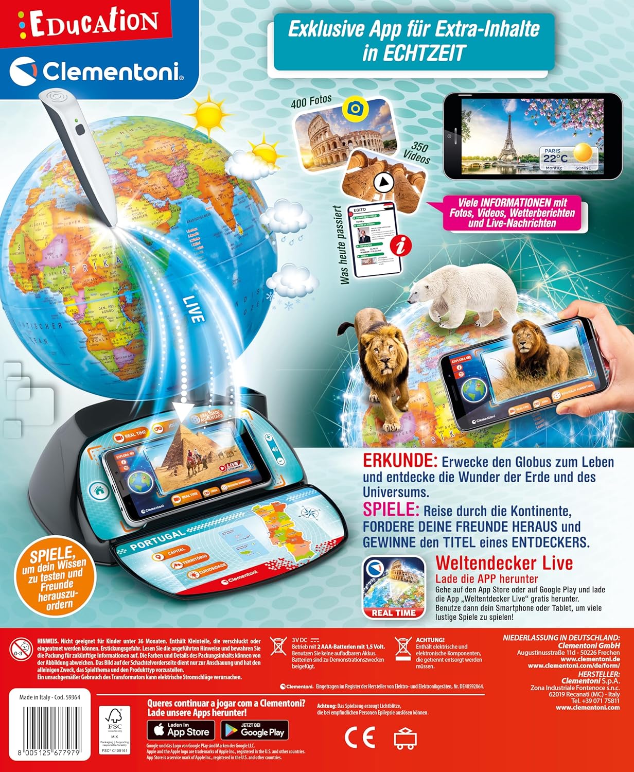 Clementoni 59364 Real-time Digital World Globe for Kids Ages 7 and Up