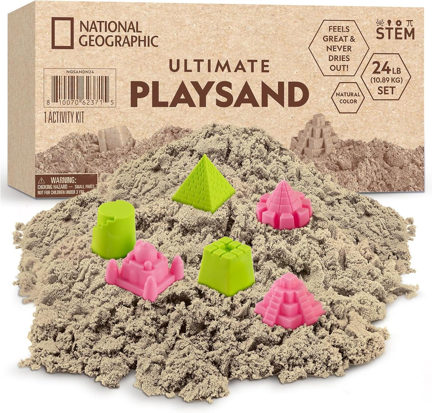 National Geographic Moon Sand - 24 Lb. Bulk Play Sand Kit with 6 Castle Molds (Blue) - A Fun No Mess Sensory Activity, Kids Fake Sand Play Set, Sensory Bin Filler