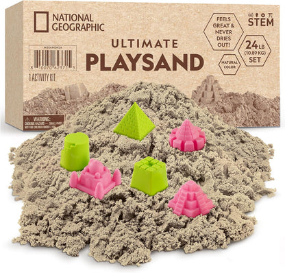 National Geographic Moon Sand - 24 Lb. Bulk Play Sand Kit with 6 Castle Molds (Blue) - A Fun No Mess Sensory Activity, Kids Fake Sand Play Set, Sensory Bin Filler