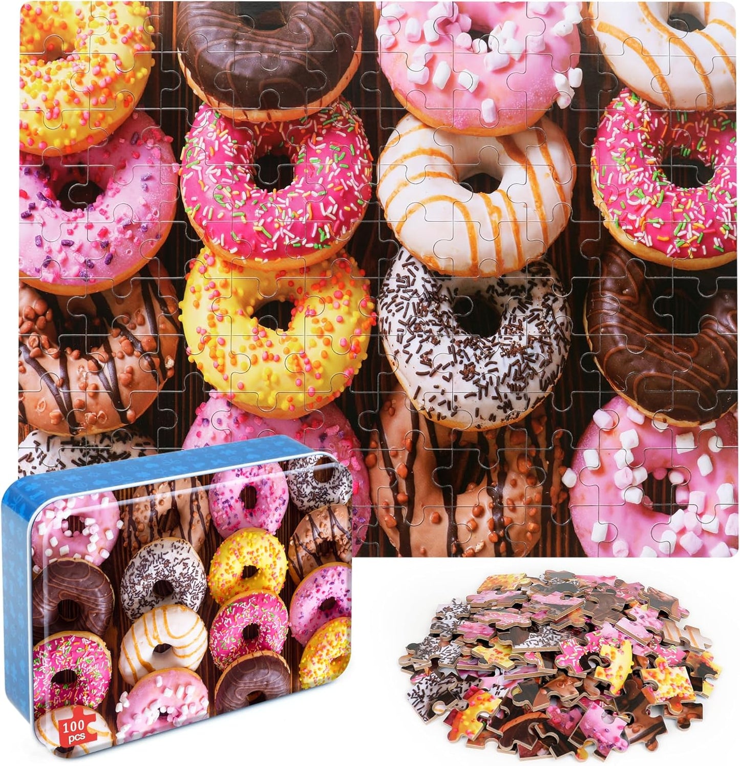 LELEMON 100 Pieces Jigsaw Puzzles in a Metal Box for Kids Age for 4-8 Boys Girls Toy Puzzles Construction Site Vehicles Children Learning Educational Puzzles Toys