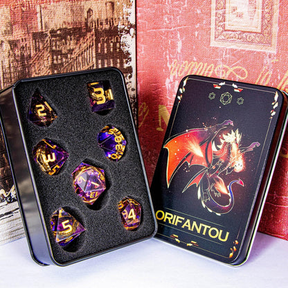 Magic Golden Ring DND Dice Set Sharp Edge Red Resin Dice with Box, for use with Dungeons Dragon RPG D&D Tabletop Games Lord D and D Polyhedral Dice Set
