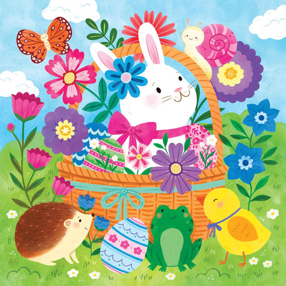 Mudpuppy Bunny Basket – 25 Piece Floor Puzzle with 6 Colorful Shaped Pieces Featuring A Cute Bunny Basket Scene