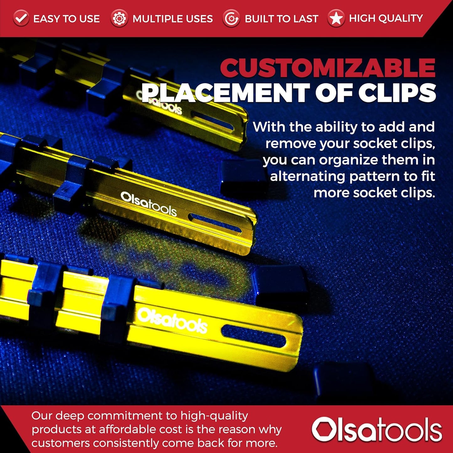 Olsa Tools Aluminum Socket Organizer, 3pc Set - Yellow Socket Holder Kit 1/2-Inch, 3/8-Inch, and 1/4-Inch Drive - Holds 58 Chrome or Impact Sockets - Professional Grade Socket Rails - Part: 1110
