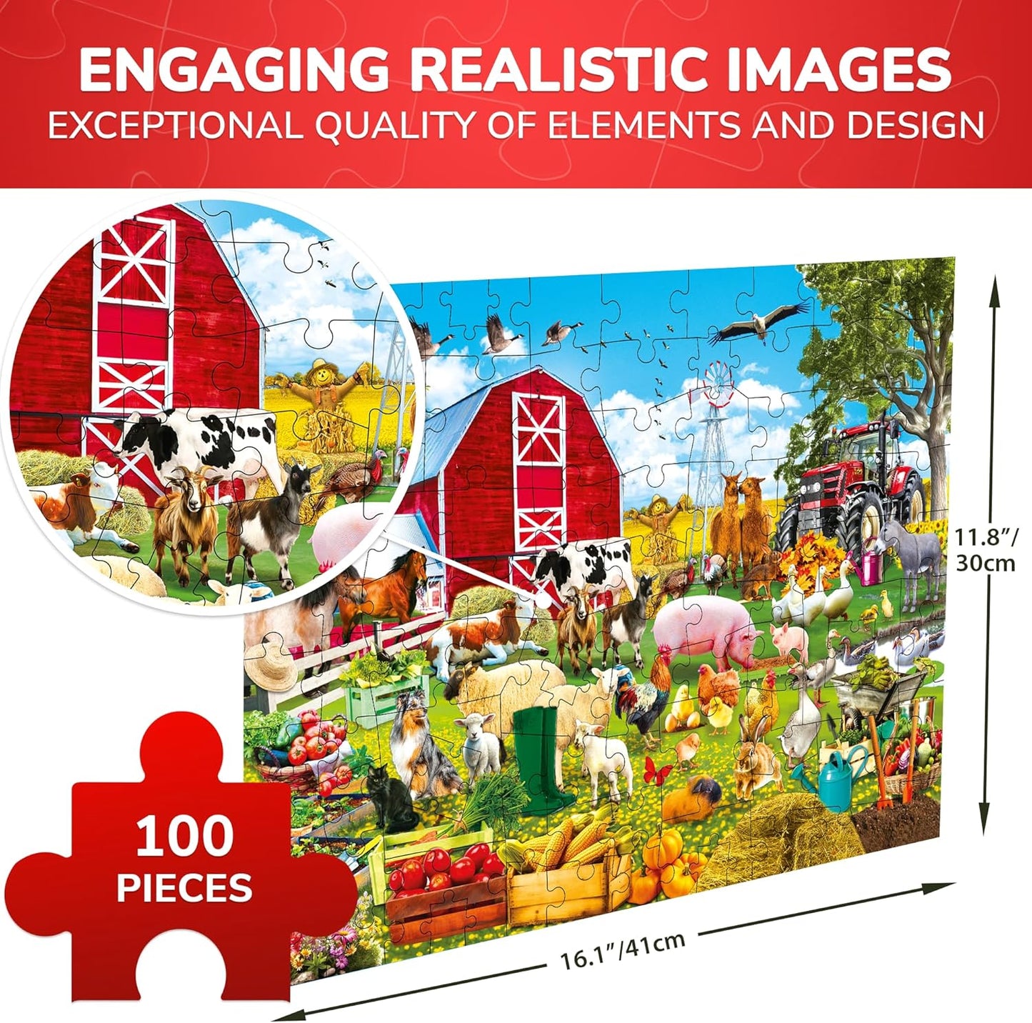 QUOKKA 100 Piece Puzzles for Kids Ages 4-6 – Floor Kids Puzzles Ages 6-8 Year Old – Toy for Learning Forest Animals for 8-10 yo – Jigsaw Toddler Game for Boy and Girl 3-5