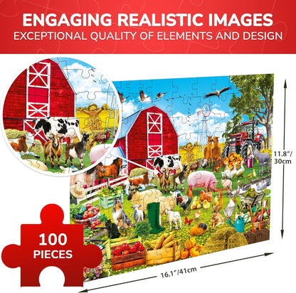 QUOKKA 100 Piece Puzzles for Kids Ages 4-6 – Floor Kids Puzzles Ages 6-8 Year Old – Toy for Learning Forest Animals for 8-10 yo – Jigsaw Toddler Game for Boy and Girl 3-5