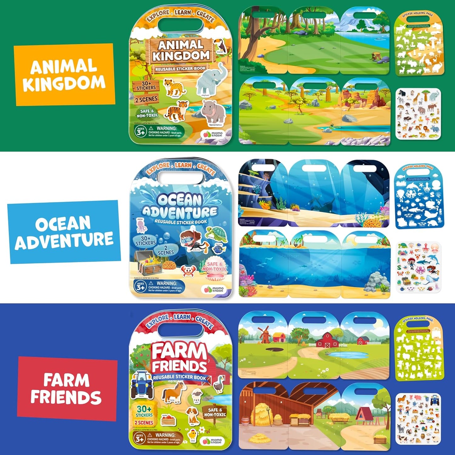 Sticker Book for Toddlers 1-3 - Reusable Sticker Book for Toddlers 2-4 Years, Stickers for Kids, Toddler Travel Toys, Airplane Toys for Toddler 1-3 - Birthday Gifts for 3 Year Old Boys, Girls 2-4