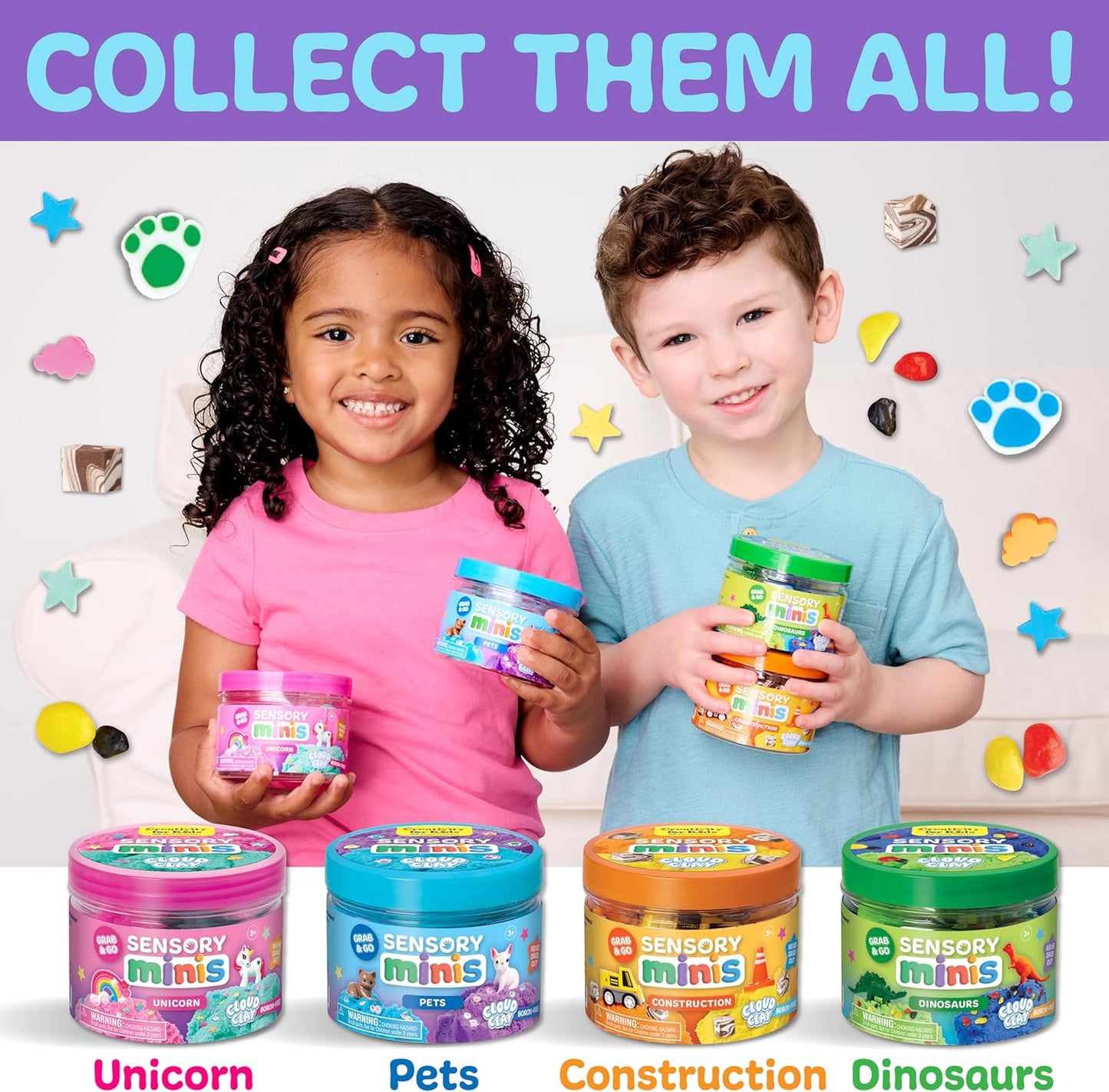 Creativity for Kids Sensory Minis Construction Kit | Cloud Clay Sensory Toy with Excavator for Kids | Spring Crafts that are Mess-Free, Screen-Free Travel Toy (Ages 3+)