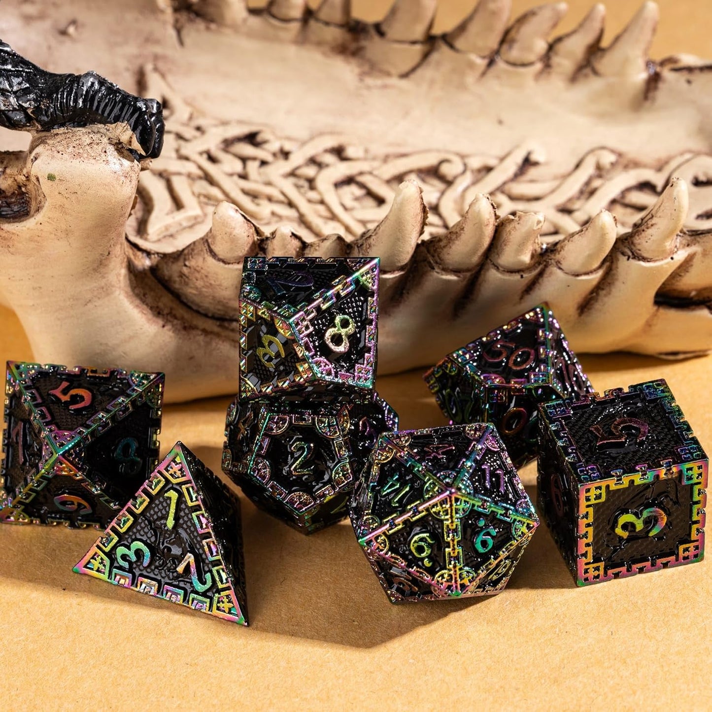 UDIXI Steampunk Metal Dice Set, 7 Die Polyhedral DND Dice Set for D&D Role Playing Game and Math Teaching (Ancient Copper)