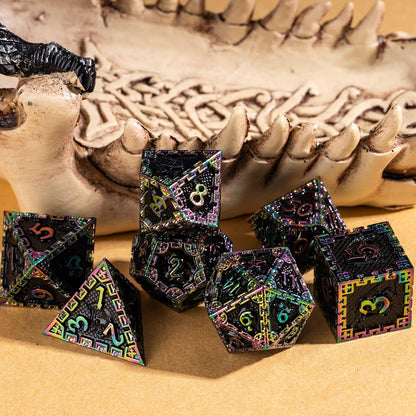 UDIXI Steampunk Metal Dice Set, 7 Die Polyhedral DND Dice Set for D&D Role Playing Game and Math Teaching (Ancient Copper)