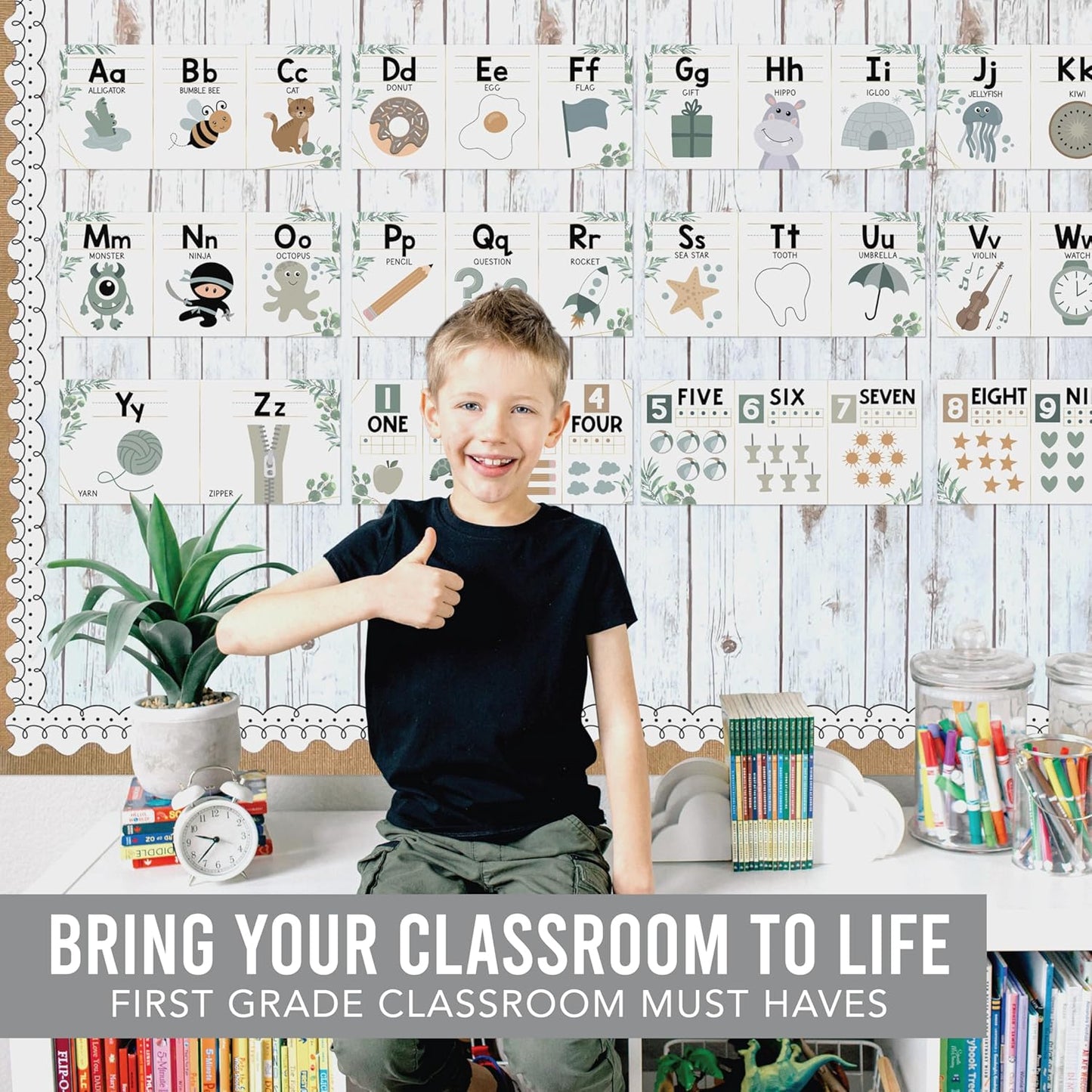 Hadley Designs Alphabet for Classroom Wall Decor - ABC Posters for Classroom Wall Chart Preschool & Kindergarten, ABC Letters & Number Line Elementary, Alphabet Cards, Pastel Classroom Decor