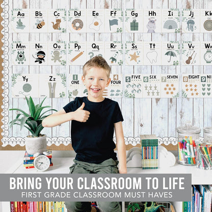 Hadley Designs Alphabet for Classroom Wall Decor - ABC Posters for Classroom Wall Chart Preschool & Kindergarten, ABC Letters & Number Line Elementary, Alphabet Cards, Pastel Classroom Decor