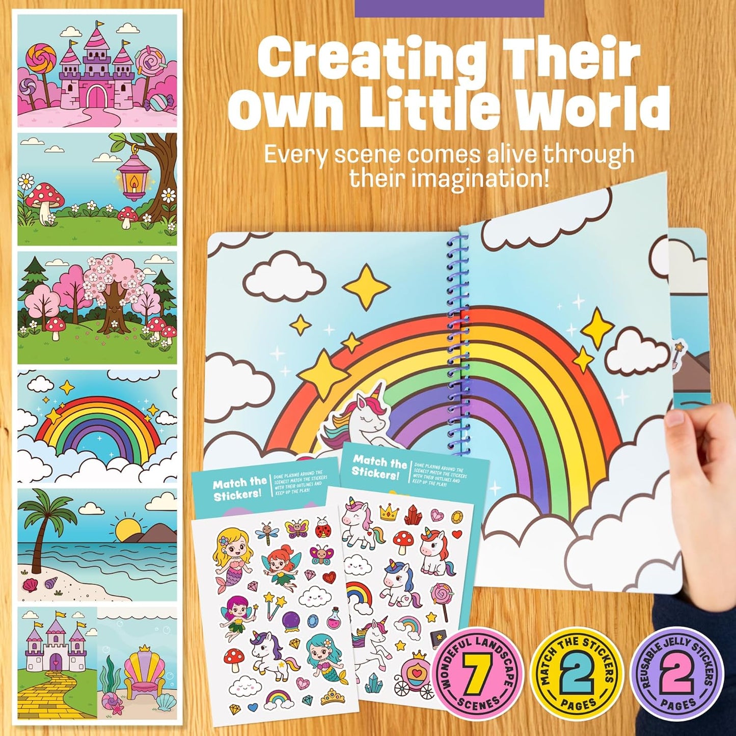 Reusable Jelly Sticker Book - Farm, 7 Scenes - 50 Thick Washable Stickers for Toddlers & Kids: Animals Stickers for Kids, Gift for Ages 3-5 Years Old - Toddler Travel Toys 2-4, Road Trip Activities