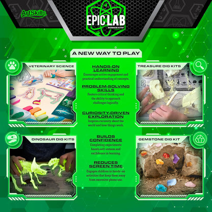 ArtSkills Epic Lab Dinosaur Fossil Digging Kit for Kids, Dinosaur Excavation Dig Kit Dino Toys for Kids Boys and Girls
