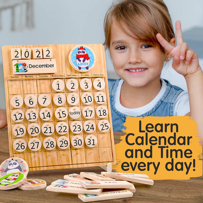 Panda Brothers Set of 2 Toys: Wooden Geoboard & Wooden Calendar. Montessori Toys for Kids, Wooden Toys, Sensory Toys for 3 4 5 Year Old, Busy Board, Preschool Classroom STEM Toys