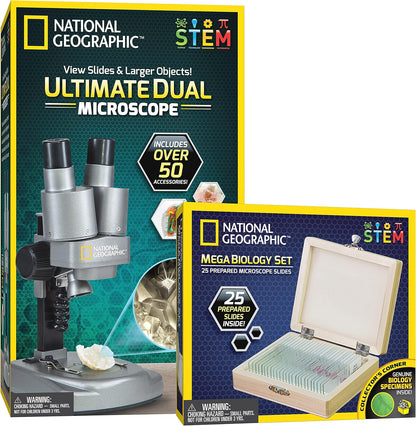 National Geographic Dual LED Kids Microscope - 50+ pc Science Kit with 10 Prepared Slides & 10 DIY Blank Slides, Biology Experiment Activity, Microscope Kit for Kids 8-12 (Amazon Exclusive)