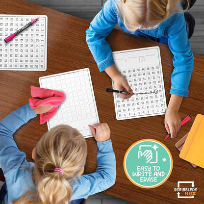 SCRIBBLEDO Dry Erase Number Chart for Students 9”x12” Small White Board Dry Erase Sheets Math Manipulatives 100 Chart for First Grade Classroom Supplies Kindergarten 1st Grade Teacher Pack 10 Sheets