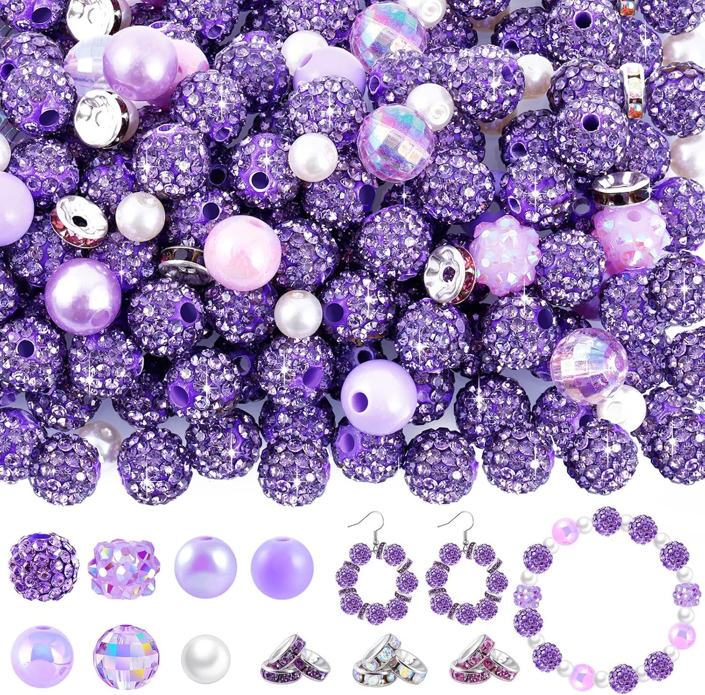 300 Pcs Diamonds Beads for Jewelry Making, Included 10 mm Red Rhinestone Beads for Bracelets, Bubblegum Bead for Pen Making, Pearl and Spacer Bead for Bracelet Necklace Earring Crafting