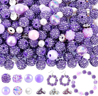 300 Pcs Diamonds Beads for Jewelry Making, Included 10 mm Red Rhinestone Beads for Bracelets, Bubblegum Bead for Pen Making, Pearl and Spacer Bead for Bracelet Necklace Earring Crafting