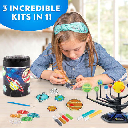 National Geographic Glow-in-the-Dark Solar System Model Kit for Kids - Build & Paint a 3D Planetary Model with Movable Arms, STEM Projects for Kids Ages 8-12, Space Themed Bedroom Decor