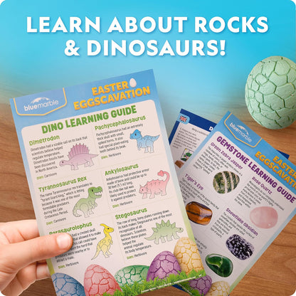 Blue Marble Easter Eggscavation Dig Kit - 12 Easter Egg Dig Bricks with Real Gemstones & Glow in The Dark Dinosaur Figures, Includes Dig Tools, Egg Hunt or Dig Party Activity, Easter Basket Stuffers