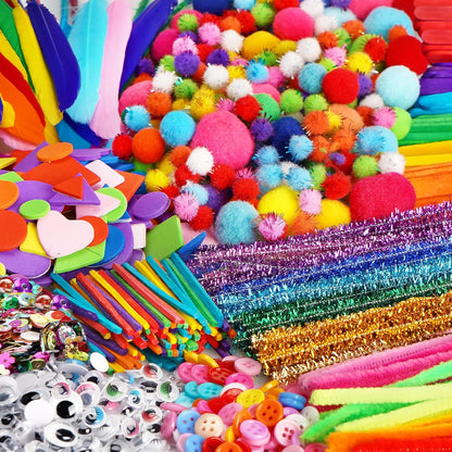 FUNZBO 2000Pcs+ Arts & Crafts Supplies Kits for Kids, DIY Craft Supplies for Toddlers Art Supply Tools Set Pipe Cleaners, Pom Poms and Feather, Birthday Gifts for Kid Girls Ages 4-8-12