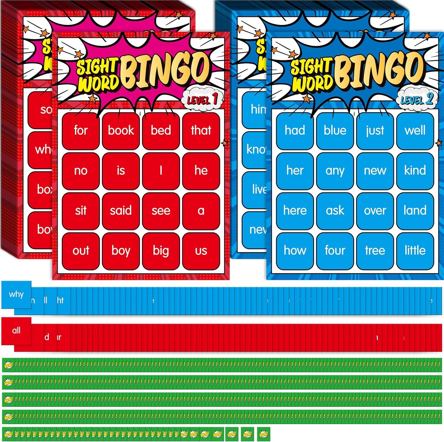 Sight Word Bingo Game, 144 Sight Words Learn to Read Level 1 & Level 2 Bingo Board Game Dolch's & Fry's Words Lists for Kindergarten and Preschool, Grade 1st, 2nd, Kids 4-8 (Up to 25 Players)