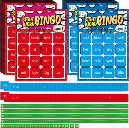 Sight Word Bingo Game, 144 Sight Words Learn to Read Level 1 & Level 2 Bingo Board Game Dolch's & Fry's Words Lists for Kindergarten and Preschool, Grade 1st, 2nd, Kids 4-8 (Up to 25 Players)