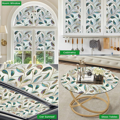 Leaf Pattern Window Tint with Installation Tools, Blackout Window Cover, Sun Blocking Window Tint for Home (Full Blackout Opaque, 17.7'' x 78.7'')