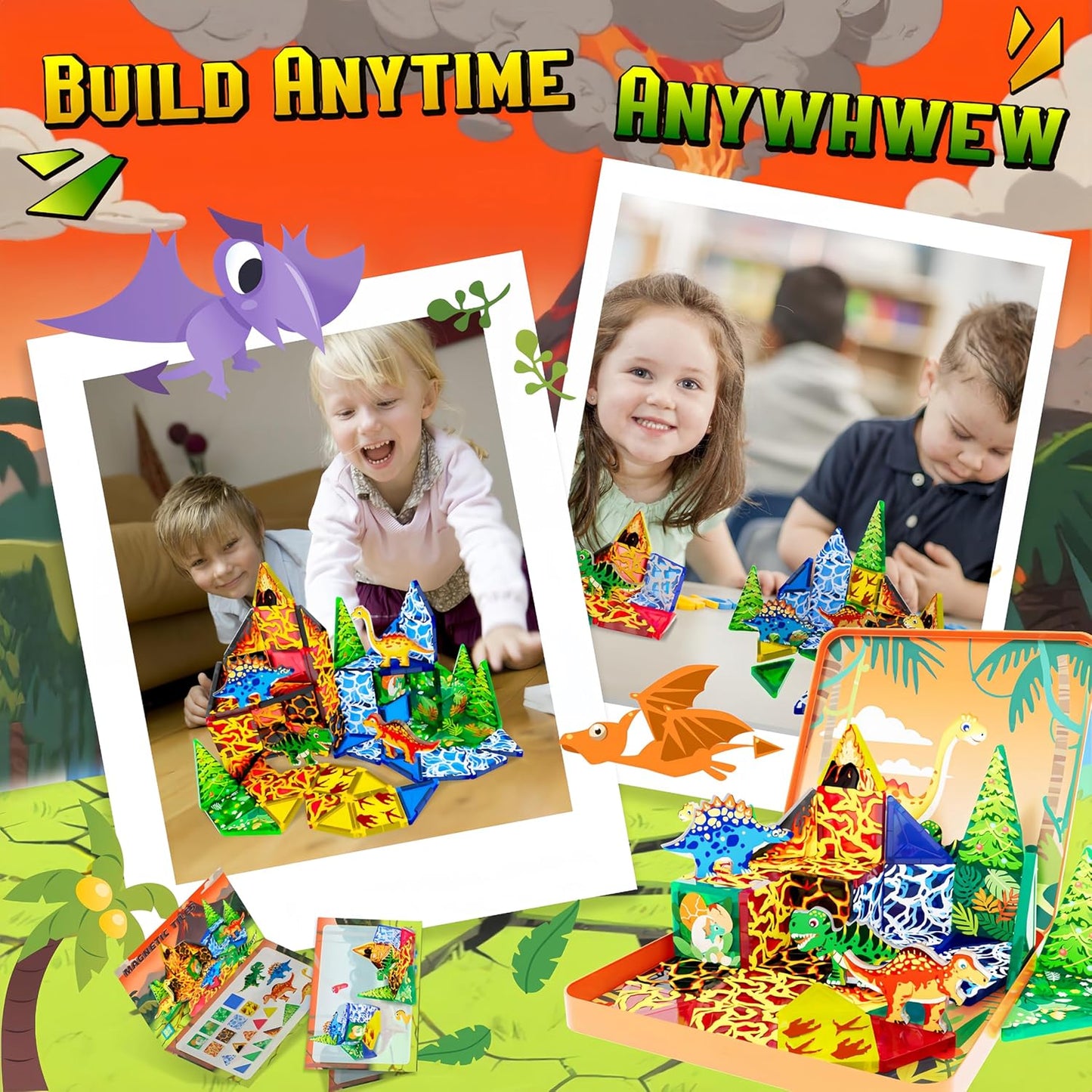 40PCS Mini Magnetic Tiles – City Road Building Blocks Set in Iron Case, Portable STEM Travel Toys for Toddlers, Quiet On-the-Go Activities & Preschool Learning for Kids