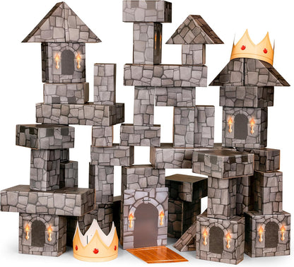 NATIONAL GEOGRAPHIC Kids Jumbo Cardboard Building Blocks – 40 Heavy-Duty Bricks in 3 Sizes, Build & Learn with Game Spinner & Activity Cards for Kids 3+, Indoor Play Construction Toy for STEM Learning