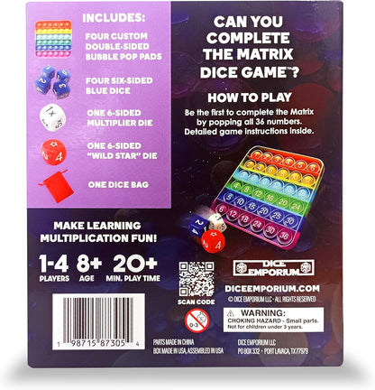 Matrix Dice Game – Pop-and-Play Bubble Pad Educational Math Dice Game – Fun Math Games for Kids 8–12, Teens, Adults, and Seniors – Ideal for Classrooms and Family Board Game Night for 2-4 Players