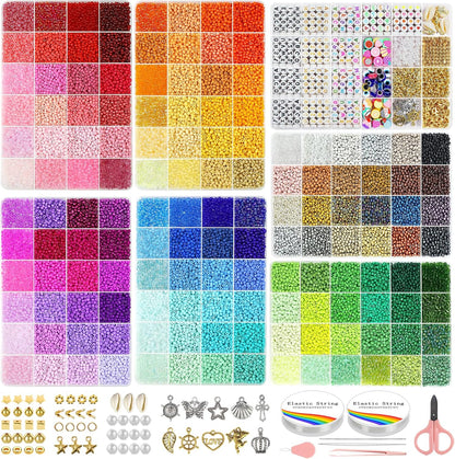 Redtwo 4mm Glass Seed Beads for Jewelry Bracelet Making Kit, Small Beads Friendship Bracelet Kit, Tiny Waist Beads with Letter Beads and Elastic String, DIY Art Craft Girls Gifts
