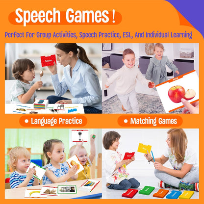 140 Noun Picture-Word Cards, Picture Flashcards Language Builder Visual Aid Speech Development Tool for Autism, ESL Teaching Material Non-Verbal Vocabulary Builder for Children, Kids, Adults (Level 2)