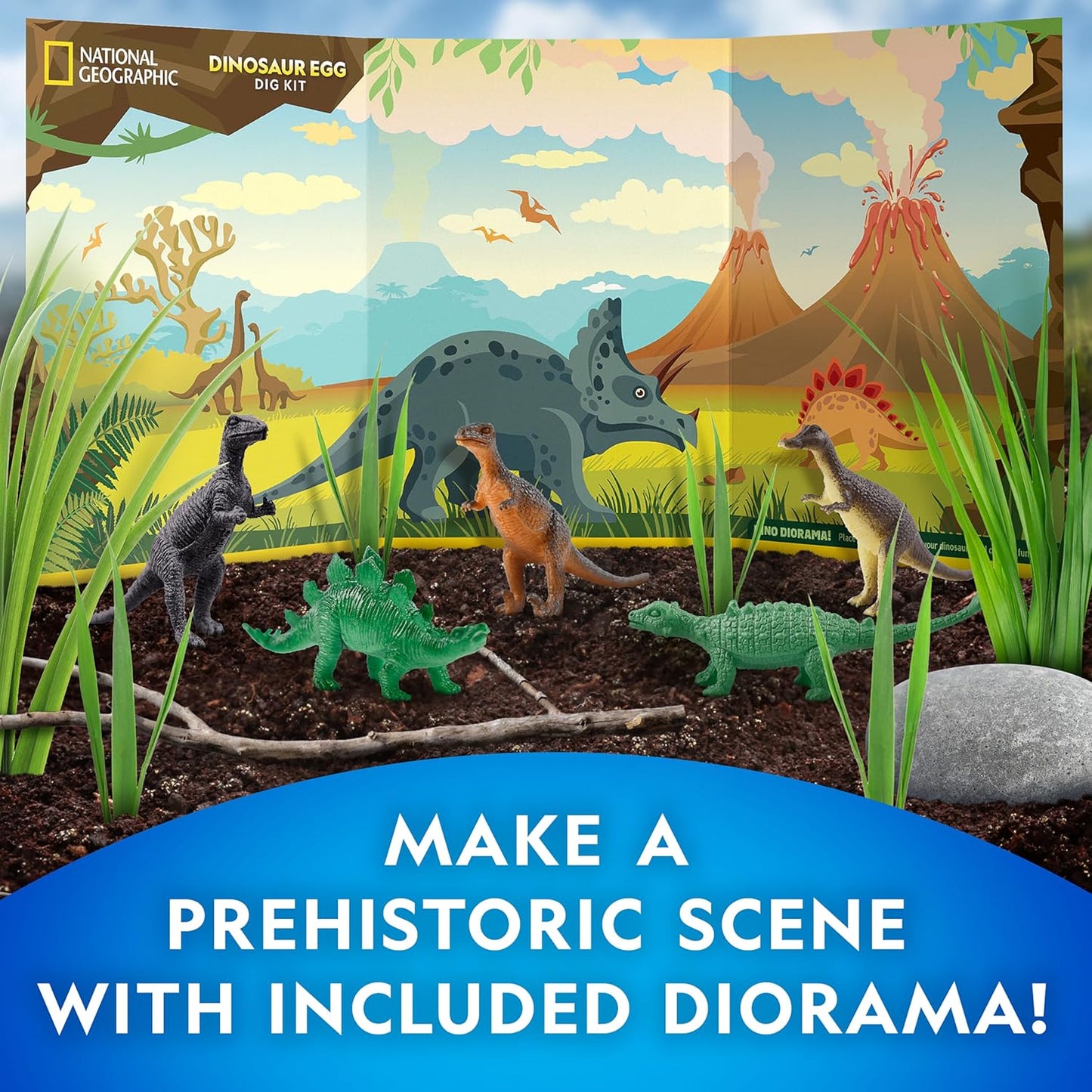 National Geographic Dinosaur Dig Kit - 12 Dino Shaped Dig Bricks with Dinosaur Figures Inside & Excavation Tool Sets, Egg Hunt or Dig Party Activity, Great STEM Toy for Boys & Girls