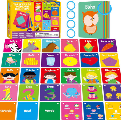 50 PCS Kid First Cognitive Flashcards,Double Sided Printed 7 in 1 Colorful Cards Alphabet,Numbers, Foods,Animals,Shapes,Colors with 3 Reclosable Rings,Learning Tool for Pre-K Kindergarten Toddlers