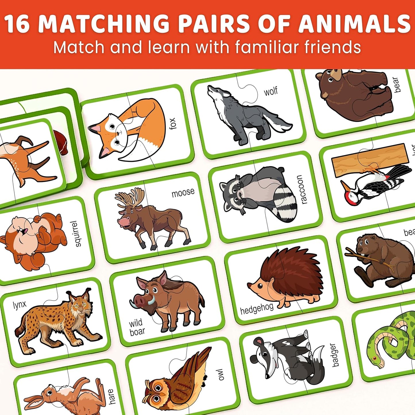 QUOKKA Toddler Puzzles Ages 2-4 – 100% Self-Correcting 16 Matching Pairs of Wood Animals – Educational Toddler Puzzles Ages 1-3 with 32 Pieces - Memory Matching Games for 3-5 Years Old Boys and Girls
