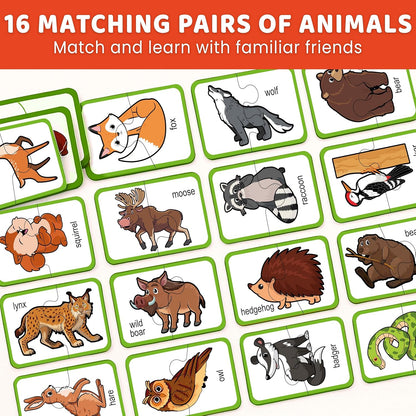 QUOKKA Toddler Puzzles Ages 2-4 – 100% Self-Correcting 16 Matching Pairs of Wood Animals – Educational Toddler Puzzles Ages 1-3 with 32 Pieces - Memory Matching Games for 3-5 Years Old Boys and Girls