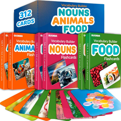 QUOKKA 104 Noun Flash Cards Set – Kids and Adults Vocabulary Builder for ABA Therapy, Early Childhood Education, and ESL Teaching – Picture Cards for Speech Therapy and Vocabulary Building Activities