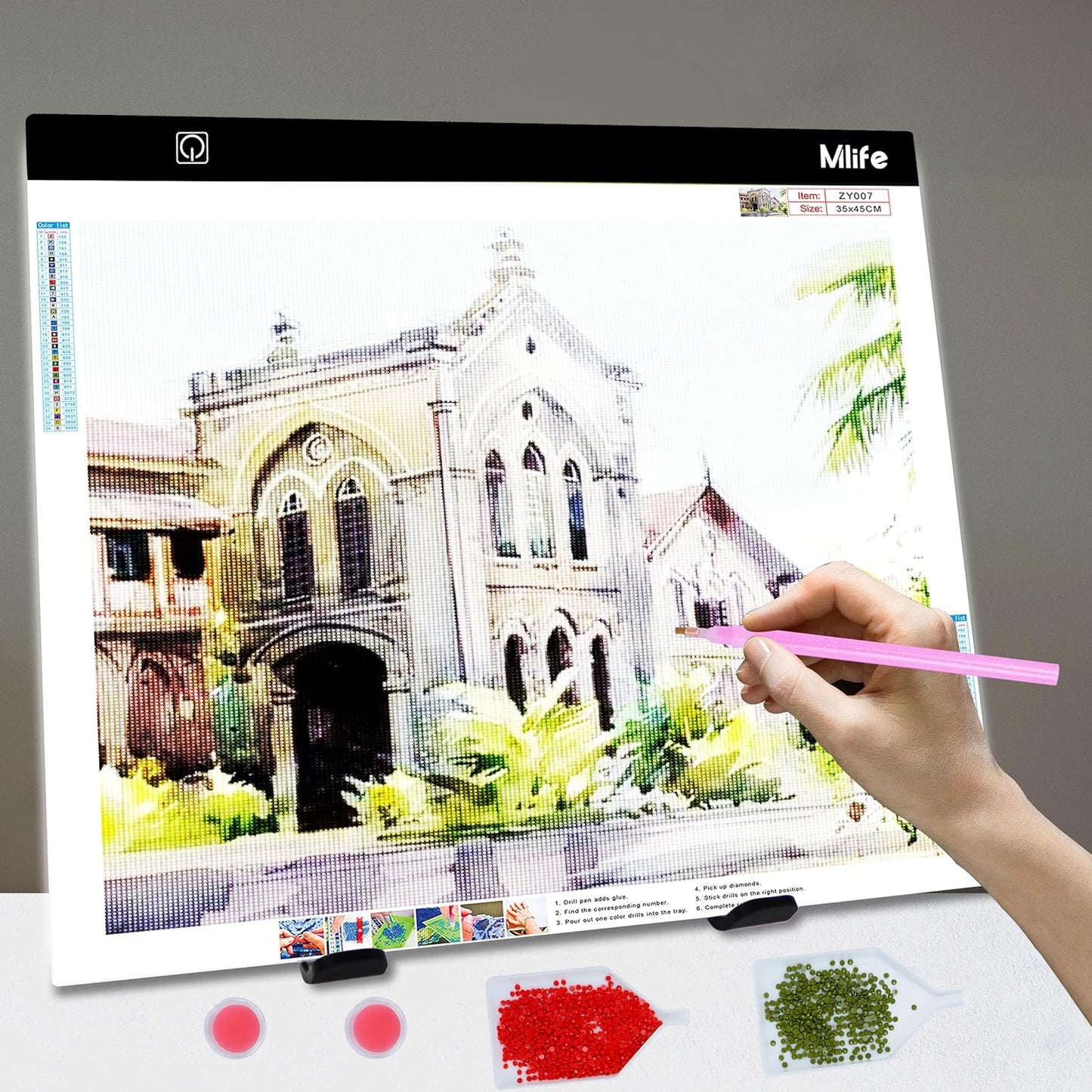 Mlife B4 LED Light Pad Kit - Upgraded Diamond Art Painting Light Box Dimmable Tracing Light Board, Sketching, Animation, Drawing Light Box with 4 Fasten Clips and Metal Stand
