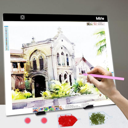 Mlife B4 LED Light Pad Kit - Upgraded Diamond Art Painting Light Box Dimmable Tracing Light Board, Sketching, Animation, Drawing Light Box with 4 Fasten Clips and Metal Stand