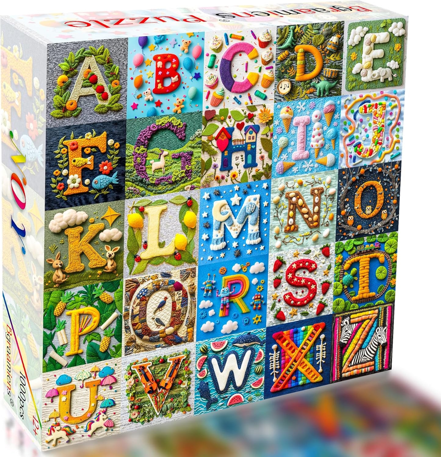 Bgraamiens-NO Y-Patchwork Alphabet Collage Jigsaw Puzzle with NO Y- Funny and Colorful Jigsaw 1000 Pieces for Adults