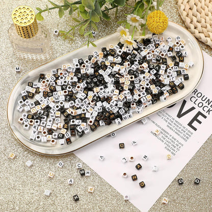 Letter Beads, Augshy 1400 Pcs Morandi Cube Alphabet Bead,Square Letter Beads with 1 Roll 10M Crystal String Cord (6mm)