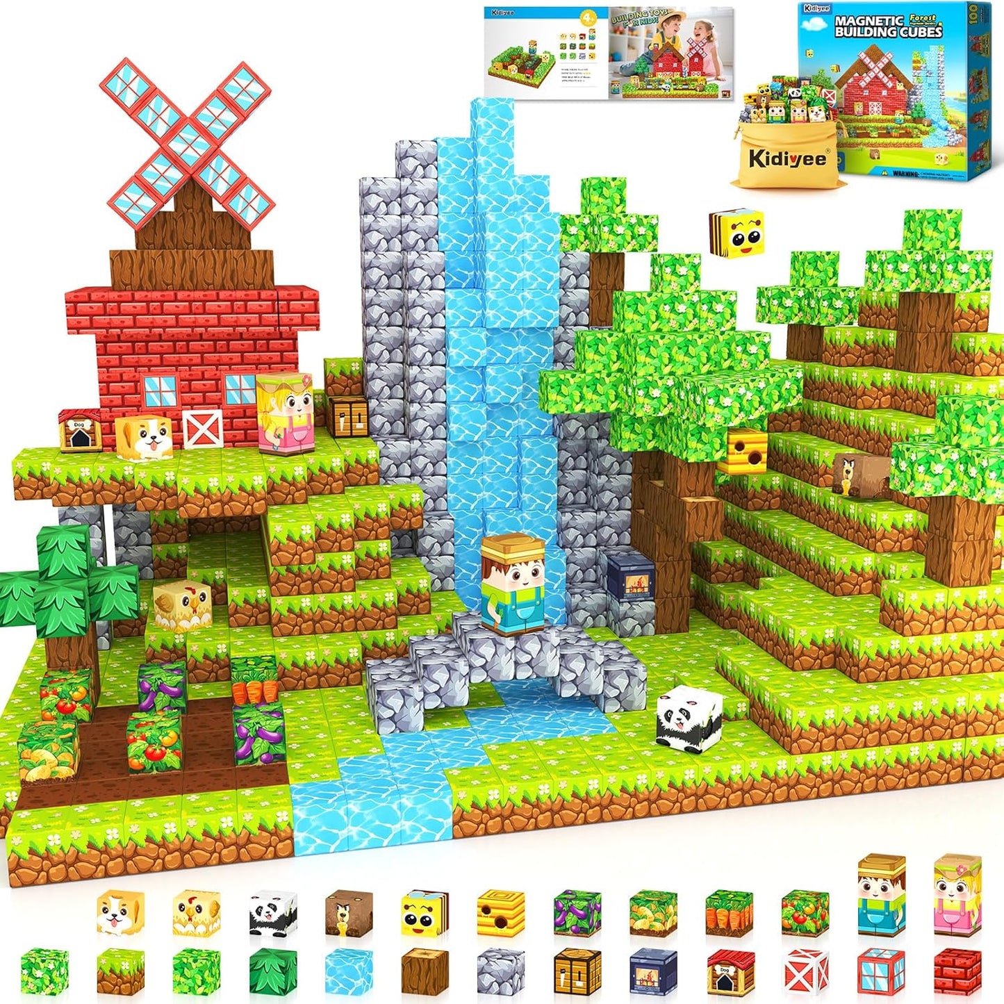 Magnetic Blocks, Build Mine Magnet World Forest Farm Edition, Magnetic Building Blocks for Kids Ages 4-6 6-8 8-12, Sensory STEM Toys for Boys & Girls