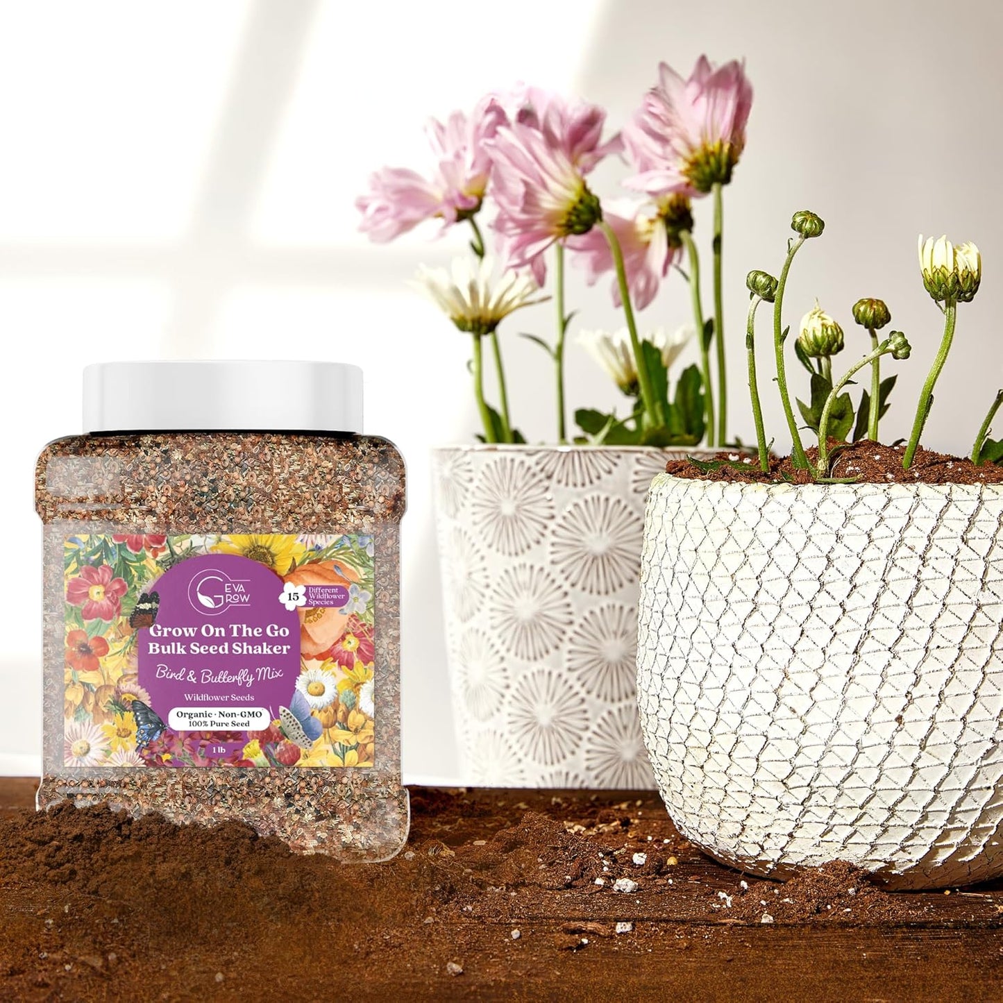 Mini Wildflower Seed Shaker - Save The Bees Seed Mix, by GevaGrow | 80,000+ Seeds | Pollinator & Bee Attracting Flower Seeds Bulk for Planting in Pots & Outdoor Gardens | 2 Ounce